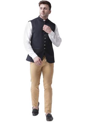 navy blue cotton nehru jacket - 16089802 - Standard Image - 4