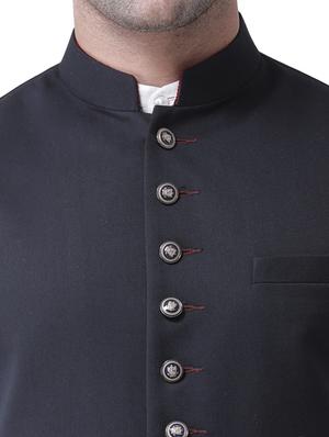 navy blue cotton nehru jacket - 16089802 - Standard Image - 5