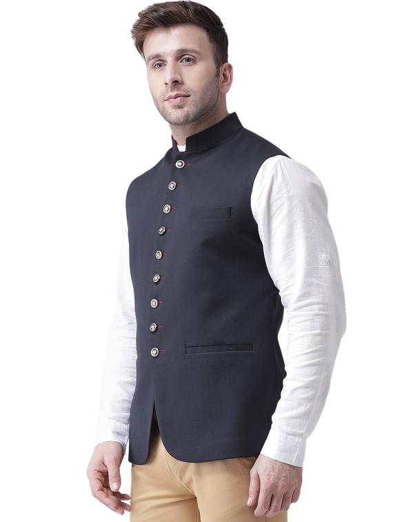 navy blue cotton nehru jacket - 16089802 - Zoom Image - 2