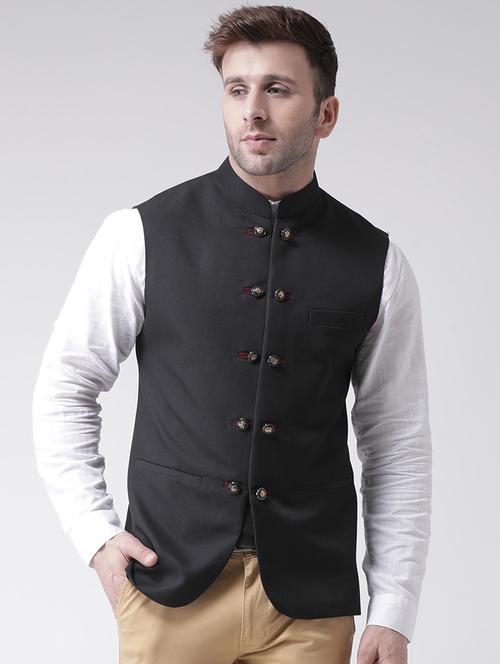 black solid nehru jacket - 16089805 - Standard Image - 1