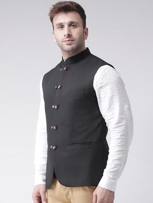 black solid nehru jacket - 16089805 - Standard Image - 2