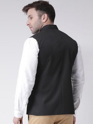 black solid nehru jacket - 16089805 - Standard Image - 3