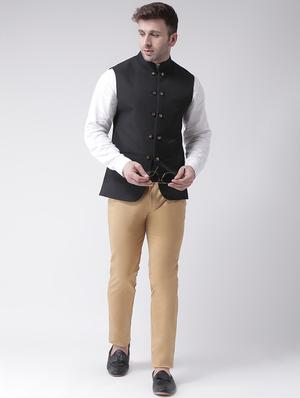 black solid nehru jacket - 16089805 - Standard Image - 4