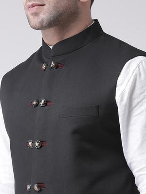 black solid nehru jacket - 16089805 - Standard Image - 5