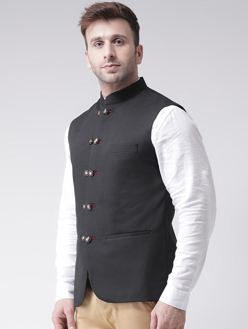 black solid nehru jacket - 16089805 - Zoom Image - 2