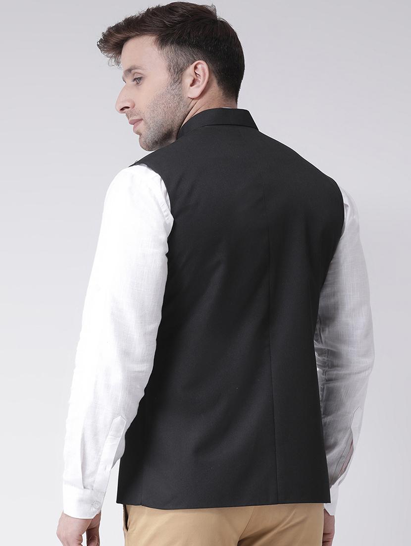 black solid nehru jacket - 16089805 - Zoom Image - 3