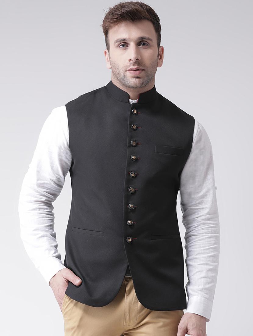 black solid nehru jacket - 16089806 - Zoom Image - 1