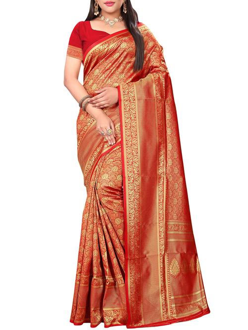floral zari motif banarasi saree with blouse - 16090132 - Standard Image - 1