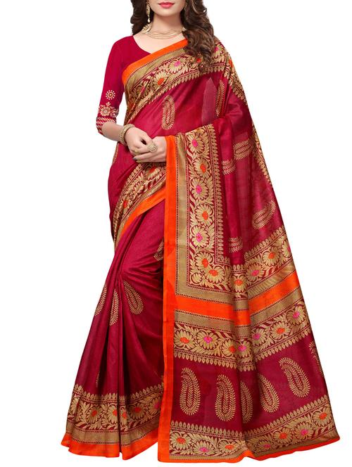 maroon art silk bhagalpuri saree with blouse - 16090355 - Standard Image - 1