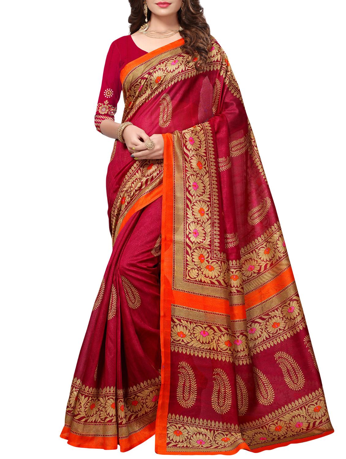 maroon art silk bhagalpuri saree with blouse - 16090355 - Zoom Image - 1