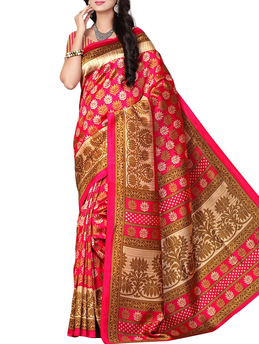 pink art silk printed saree with blouse - 16090368 - Zoom Image - 1