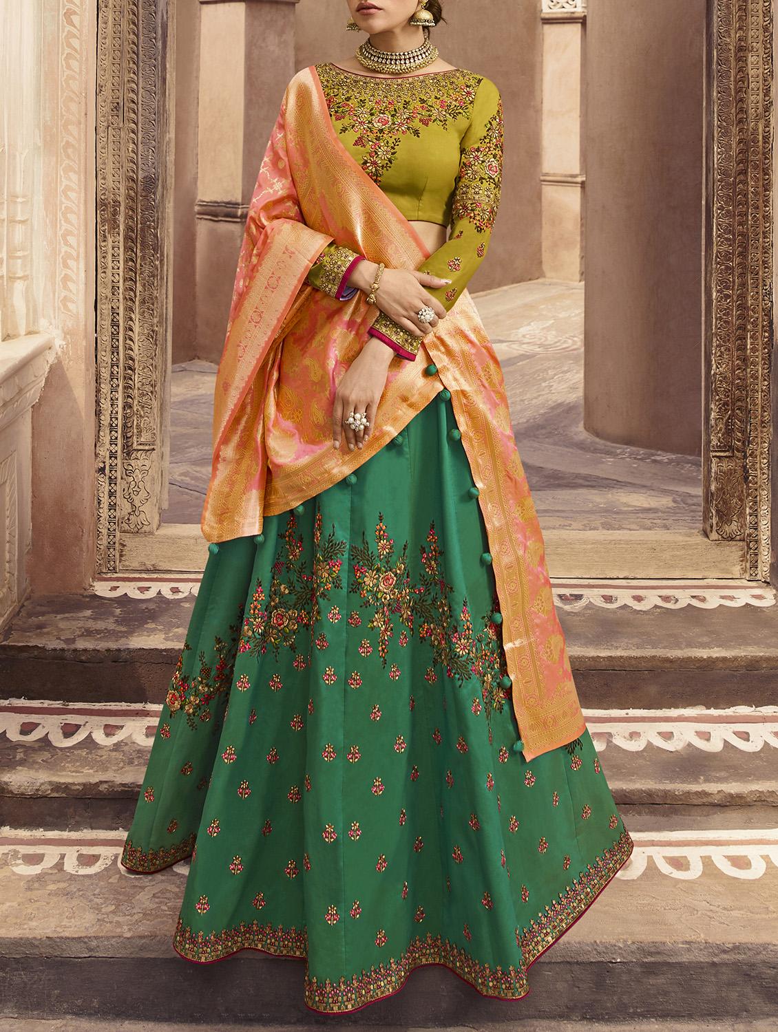floral embroidered flared lehenga - 16091256 - Zoom Image - 1