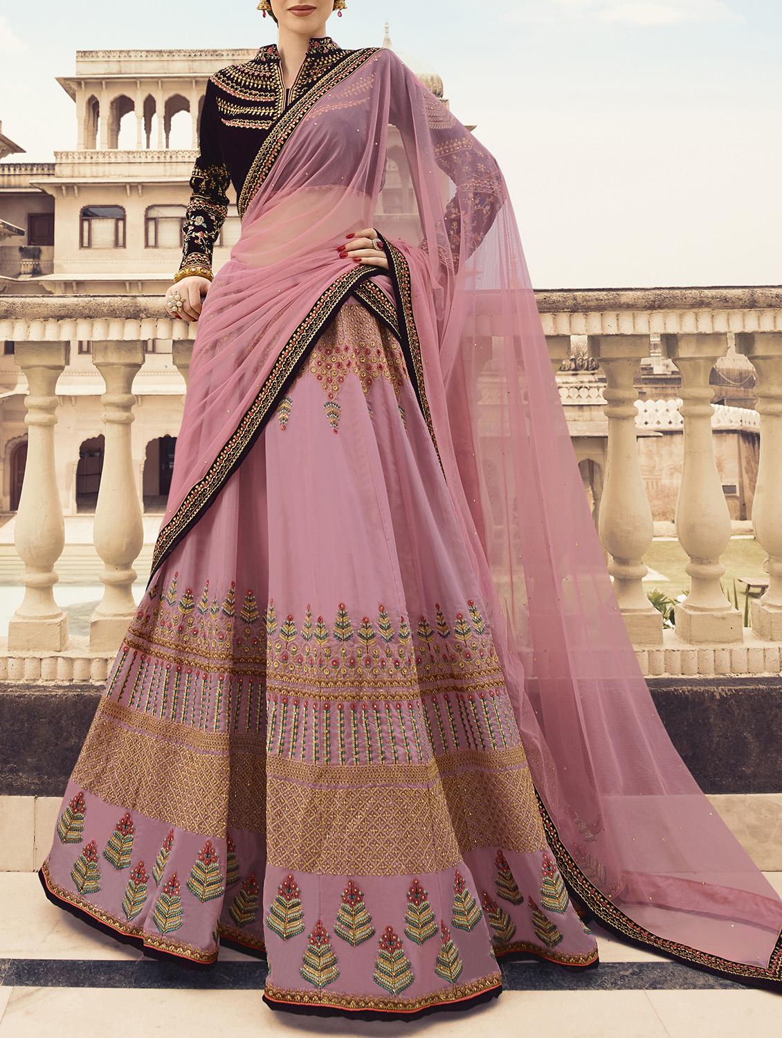 floral embroidered flared lehenga - 16091262 - Zoom Image - 1