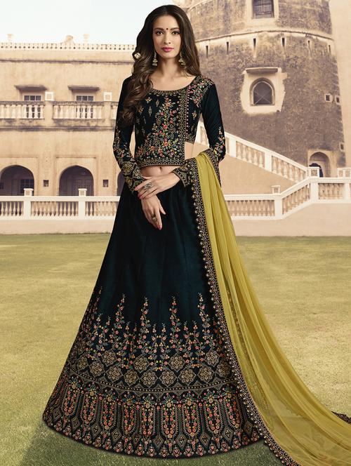 floral embroidered flared lehenga - 16091263 - Standard Image - 1