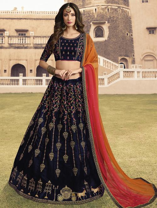 floral embroidered flared lehenga - 16091264 - Standard Image - 1