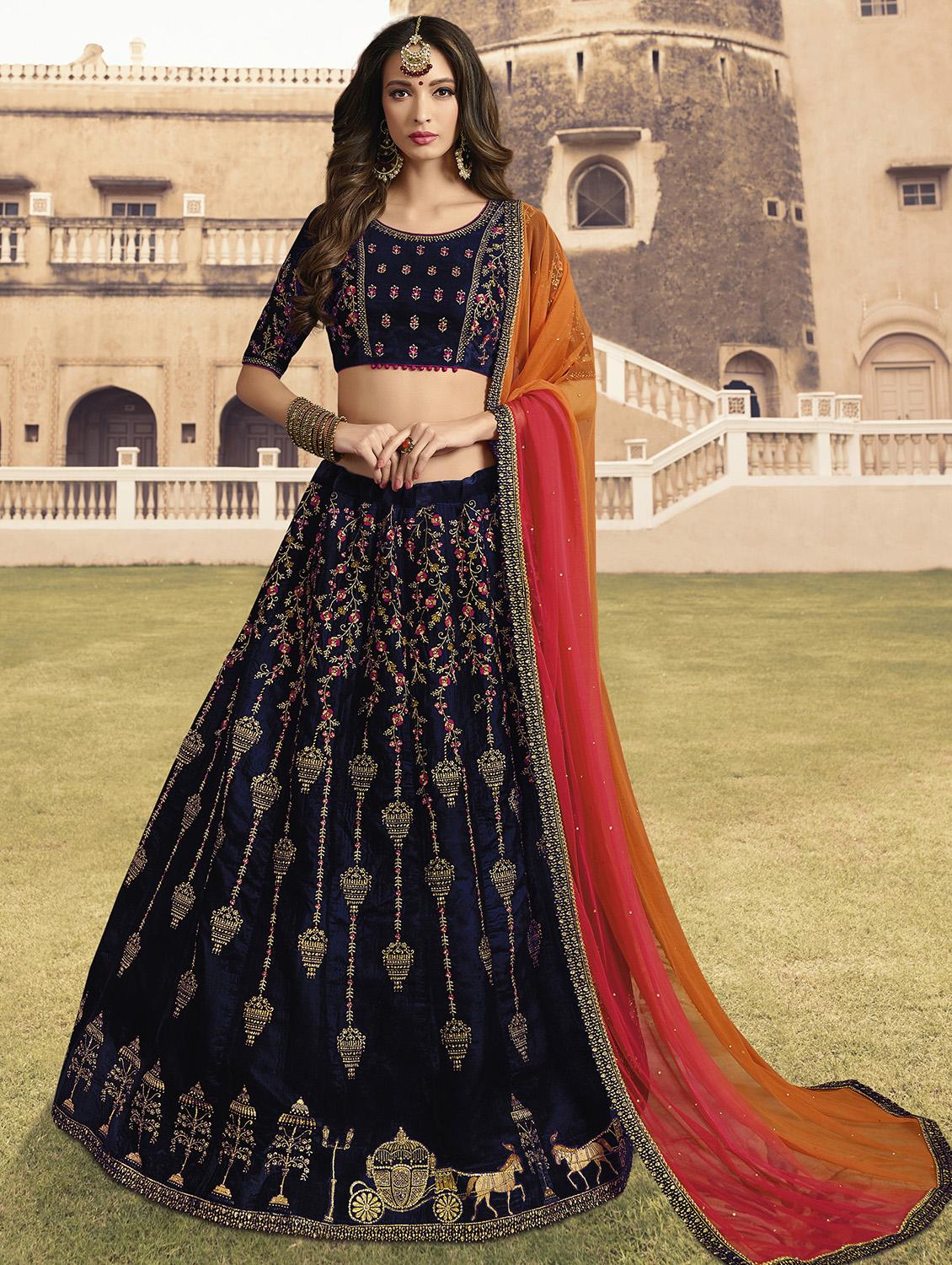 floral embroidered flared lehenga - 16091264 - Zoom Image - 1