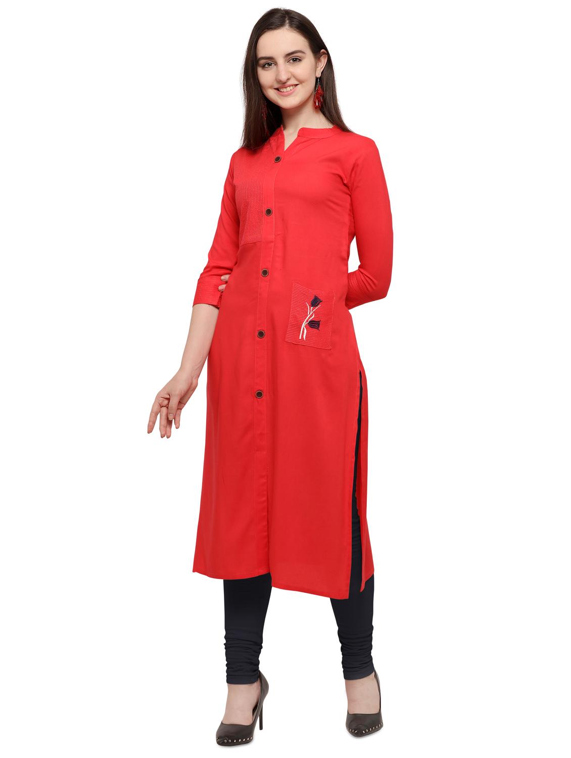 embroidered solid straight kurta - 16092482 - Zoom Image - 1