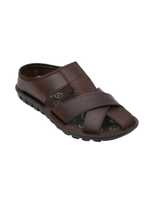 brown leatherette slip on sandals - 16092701 - Standard Image - 1