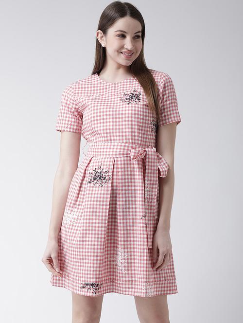 checkered pleated a-line dress - 16094188 - Standard Image - 1