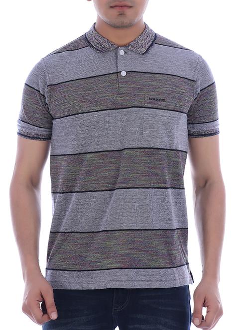 grey striped polo t-shirt - 16094257 - Standard Image - 1