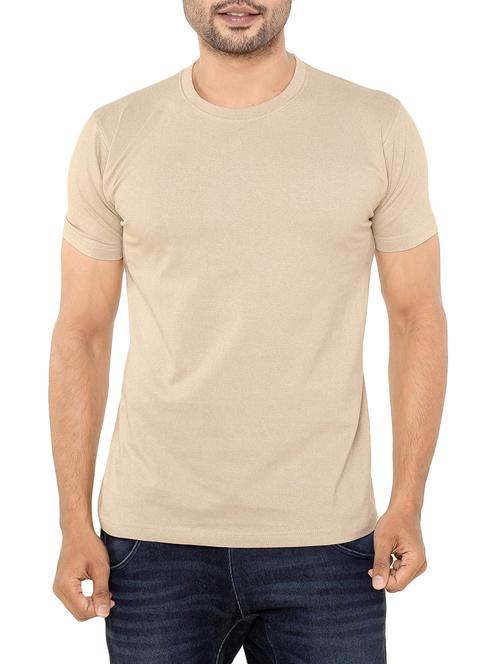 beige solid t-shirt - 16094358 - Standard Image - 1