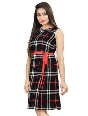 tie-knot front checkered a-line dress - 16095312 - Standard Image - 2