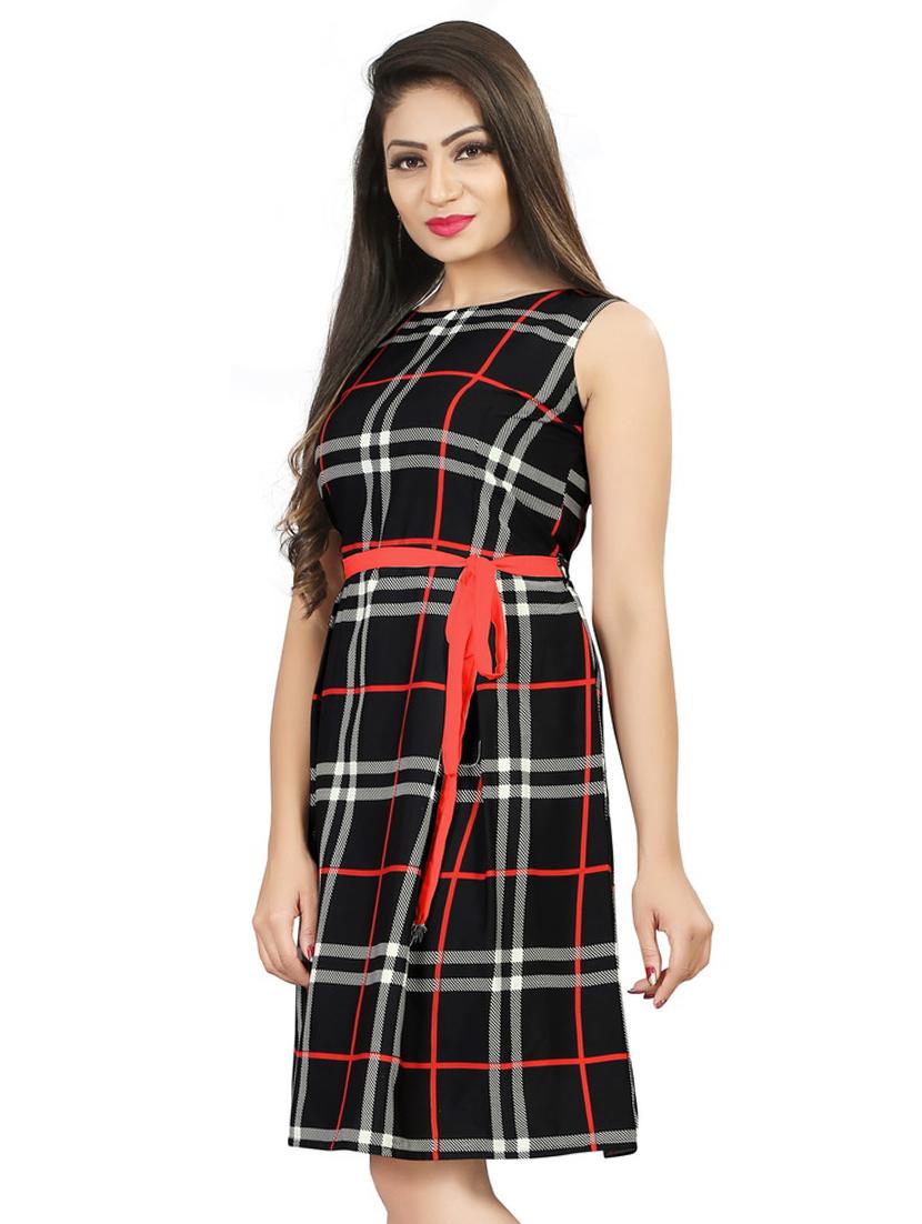 tie-knot front checkered a-line dress - 16095312 - Zoom Image - 2