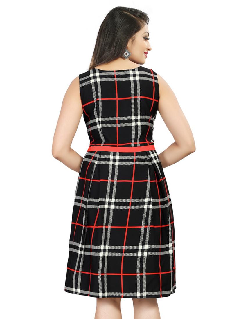 tie-knot front checkered a-line dress - 16095312 - Zoom Image - 3