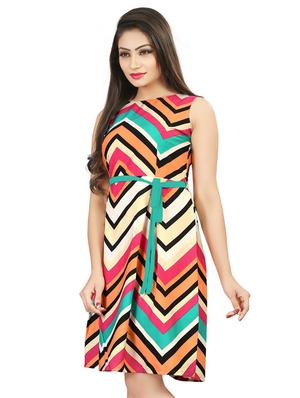 tie knot front chevron a-line dress - 16095313 - Standard Image - 2