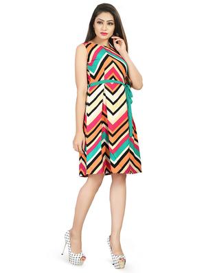 tie knot front chevron a-line dress - 16095313 - Standard Image - 4