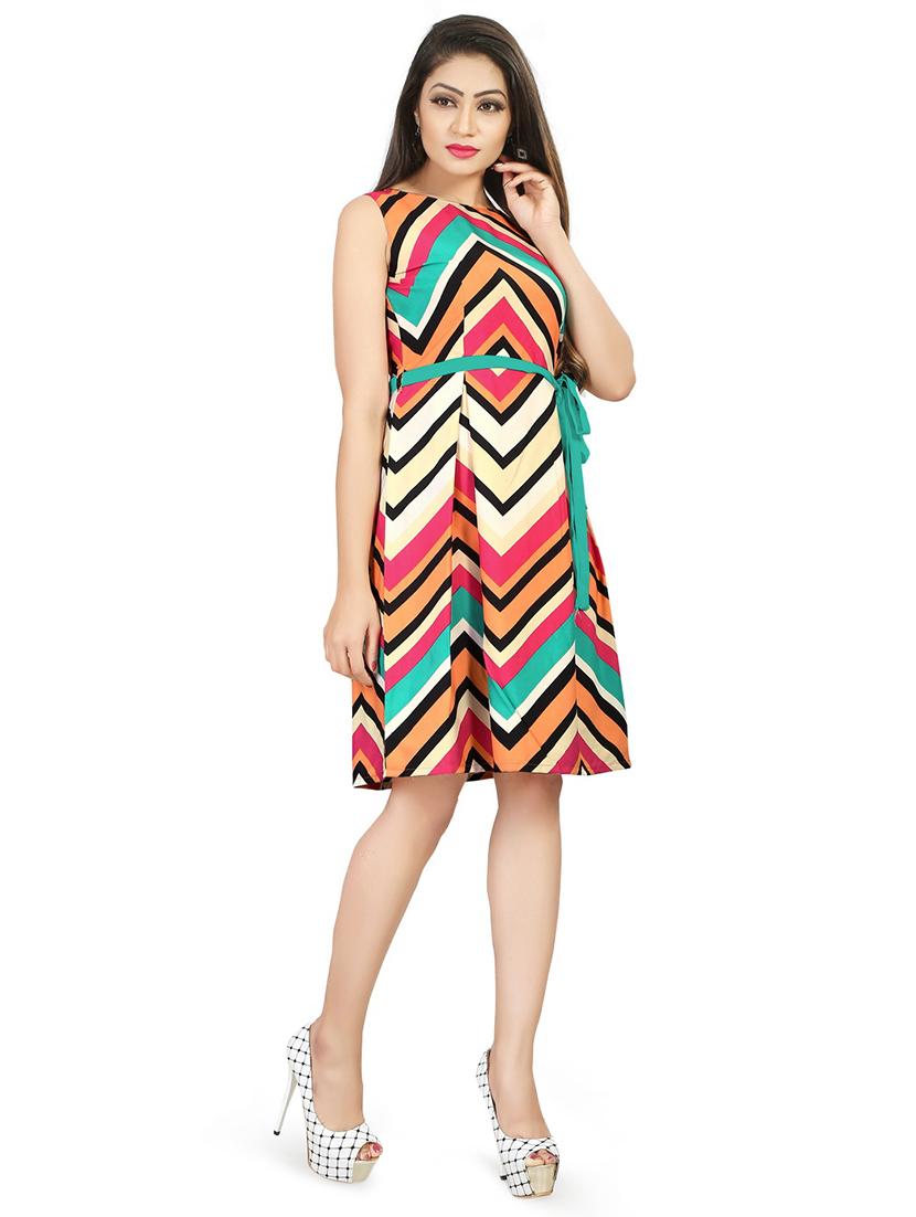 tie knot front chevron a-line dress - 16095313 - Zoom Image - 4
