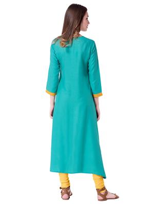 embroidered turquoise kurta - 16095882 - Standard Image - 3
