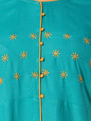 embroidered turquoise kurta - 16095882 - Standard Image - 4
