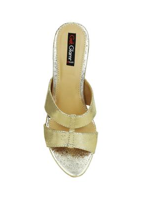 gold faux leather slip on sandals - 16096028 - Standard Image - 4