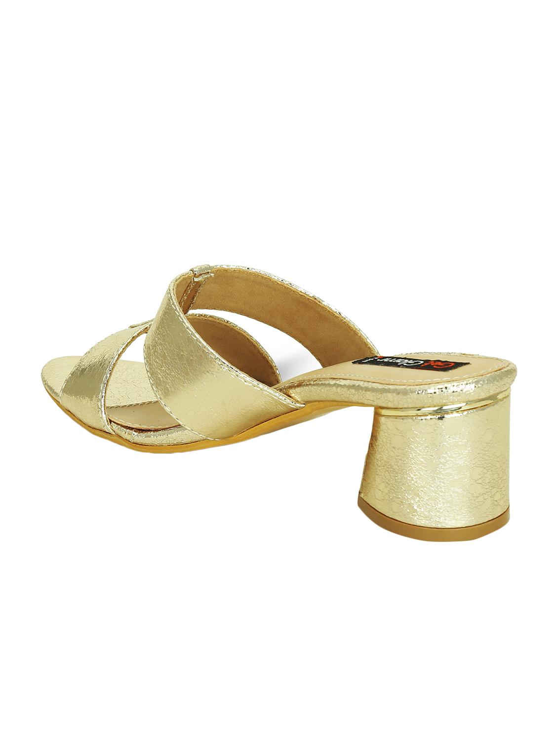 gold faux leather slip on sandals - 16096028 - Zoom Image - 3