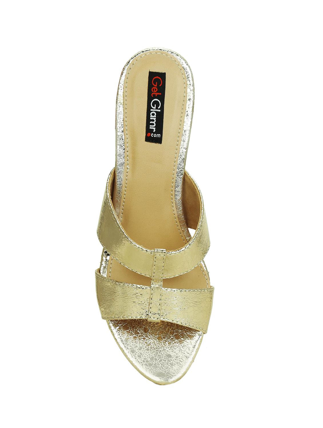 gold faux leather slip on sandals - 16096028 - Zoom Image - 4