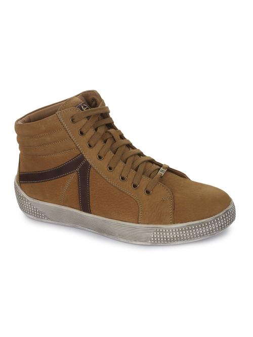 brown leatherette lace up sneakers - 16096807 - Standard Image - 1