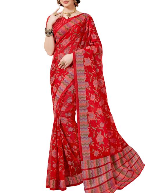 Floral printed saree with blouse - 16097648 - Standard Image - 1