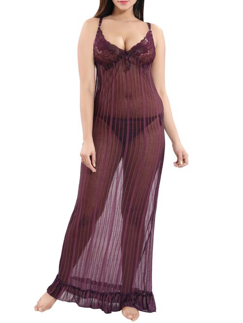 cami neck lace detail nighty with panty - 16098331 - Standard Image - 1