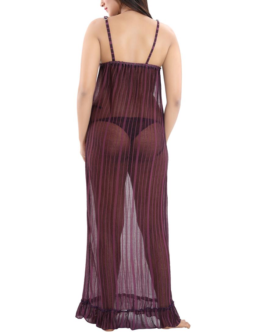 cami neck lace detail nighty with panty - 16098331 - Zoom Image - 3