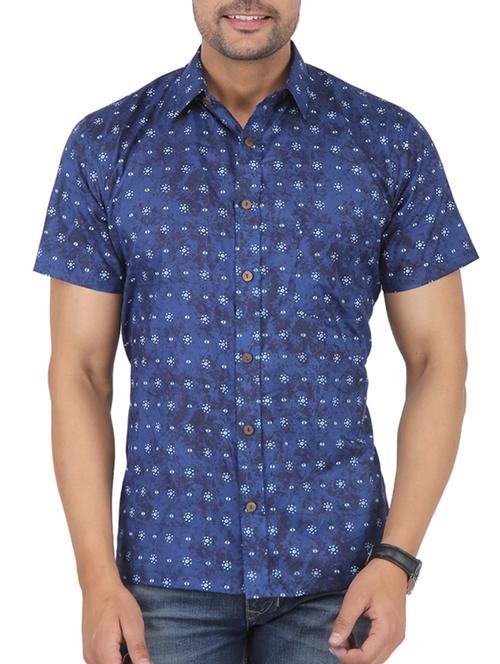 blue printed casual shirt - 16098795 - Standard Image - 1