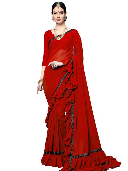 ruffle lace border fusion saree with blouse - 16099030 - Standard Image - 1