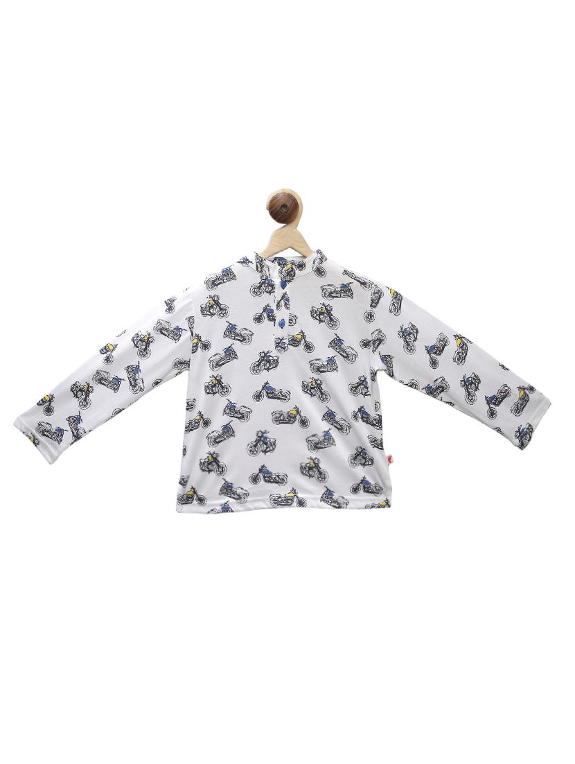 mandarin neck quirky print t-shirt - 16099859 - Zoom Image - 1