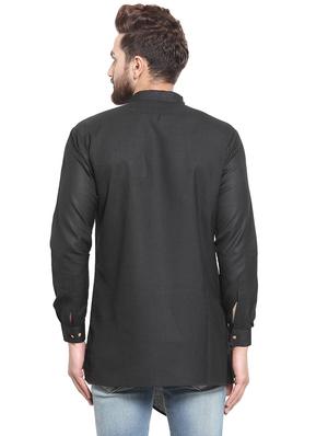 black solid asymmetric kurta - 16100063 - Standard Image - 3