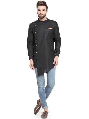 black solid asymmetric kurta - 16100063 - Standard Image - 4