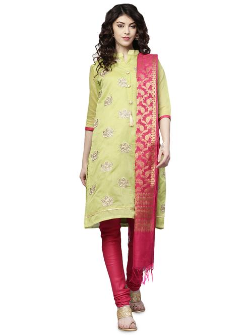 embroidered unstitched churidaar suit - 16100677 - Standard Image - 1