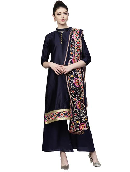 embroidered unstitched palazzo suit - 16100681 - Standard Image - 1