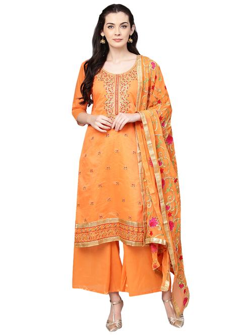 floral embroidered unstitched palazzo suit - 16100682 - Standard Image - 1