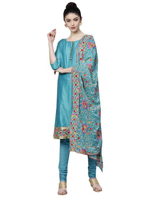 floral embroidered unstitched straight pant suit - 16100683 - Standard Image - 1