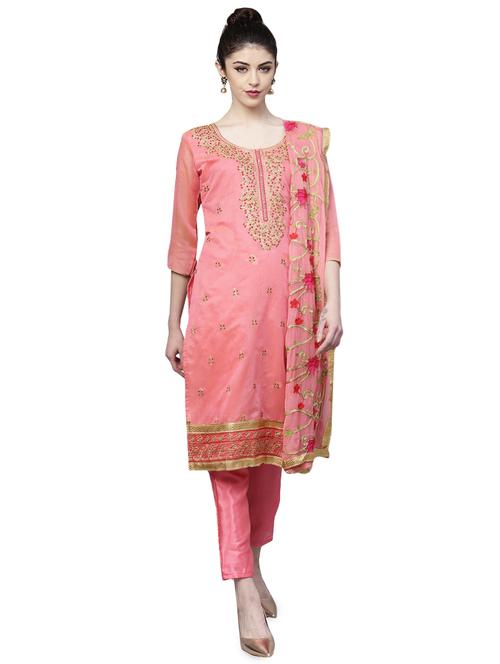floral embroidered unstitched straight pant suit - 16100684 - Standard Image - 1